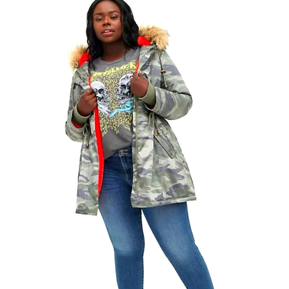 TORRID FUR LINED CAMO PARKA NWT - Picture 2 of 9